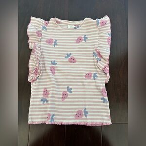 Zara ribbed Strawberry Print shirt with ruffle sleeves, size 4-5y